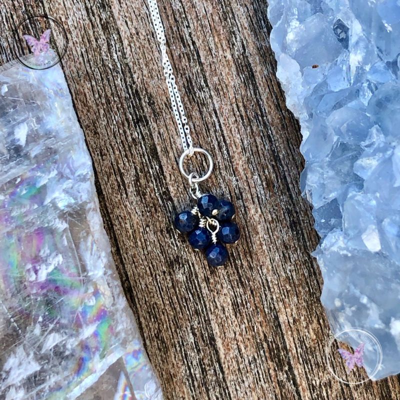 Blue Sapphire Cluster September Birthstone Necklace